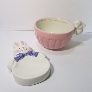lot of Hallmark Easter bunny rabbit soap dish and somebunny needs a treat bowl